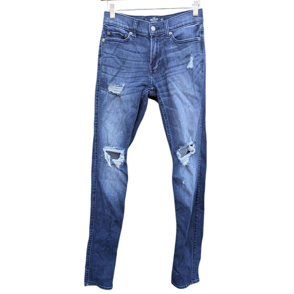 Hollister Stacked Skinny W26 L30 Distressed ripped jeans dark wash emo skater